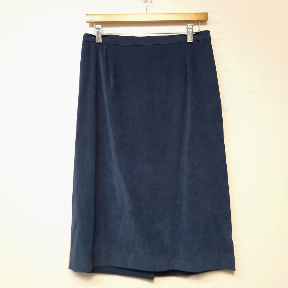 Vintage Leslie Fay Skirt Size 12 Womens Blue Faux Suede Midi Flat Front
